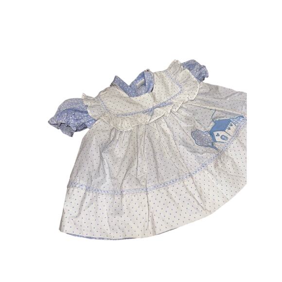 Vintage Mayfair Dress 18m - Floral Blue/White Pinafore, Peter Pan Collar - Picture 13 of 14